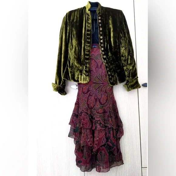 Vintage Ralph Lauren Silk Beaded Dress Flowy Slip Asymmetrical Fairy 90s y2k S 6 - Picture 8 of 12